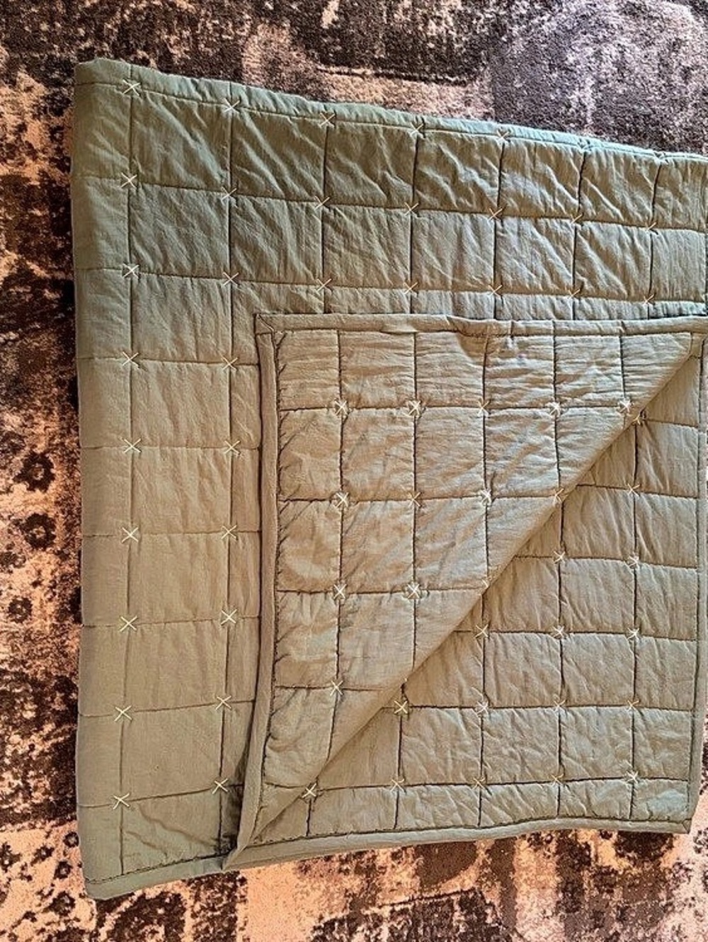 Reversible Sage Green Queen Quilt Coverlet Bedspread 88x99” No Tags